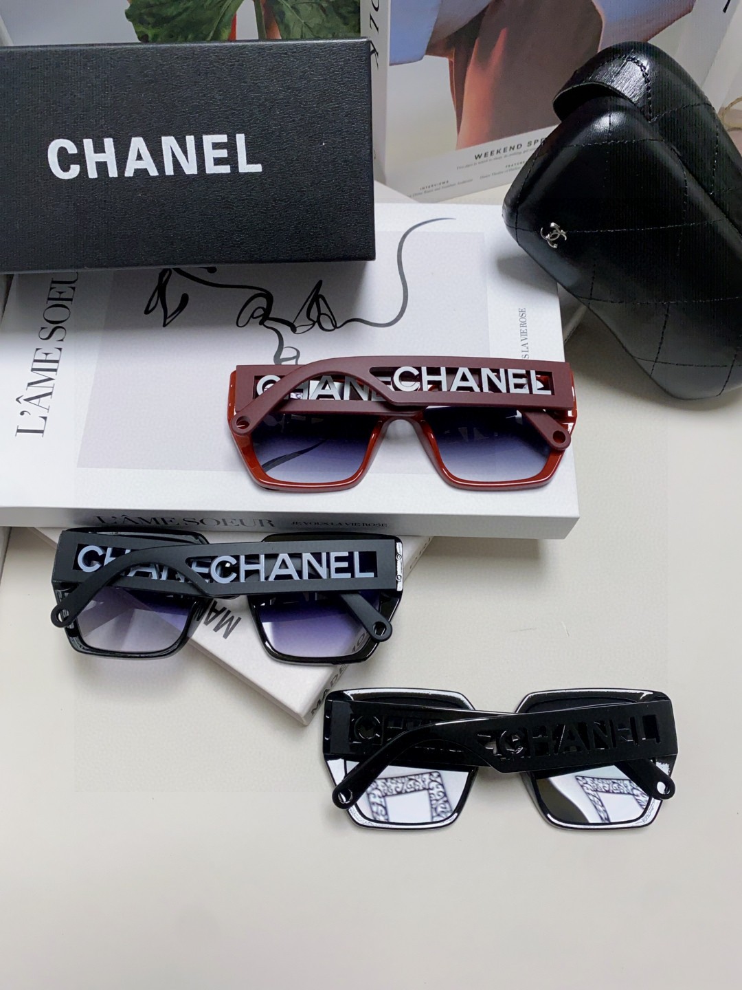  Chanel香奈儿 2025新款英文字母方框太阳镜女韩版潮流百搭墨镜网红街拍简约眼镜 