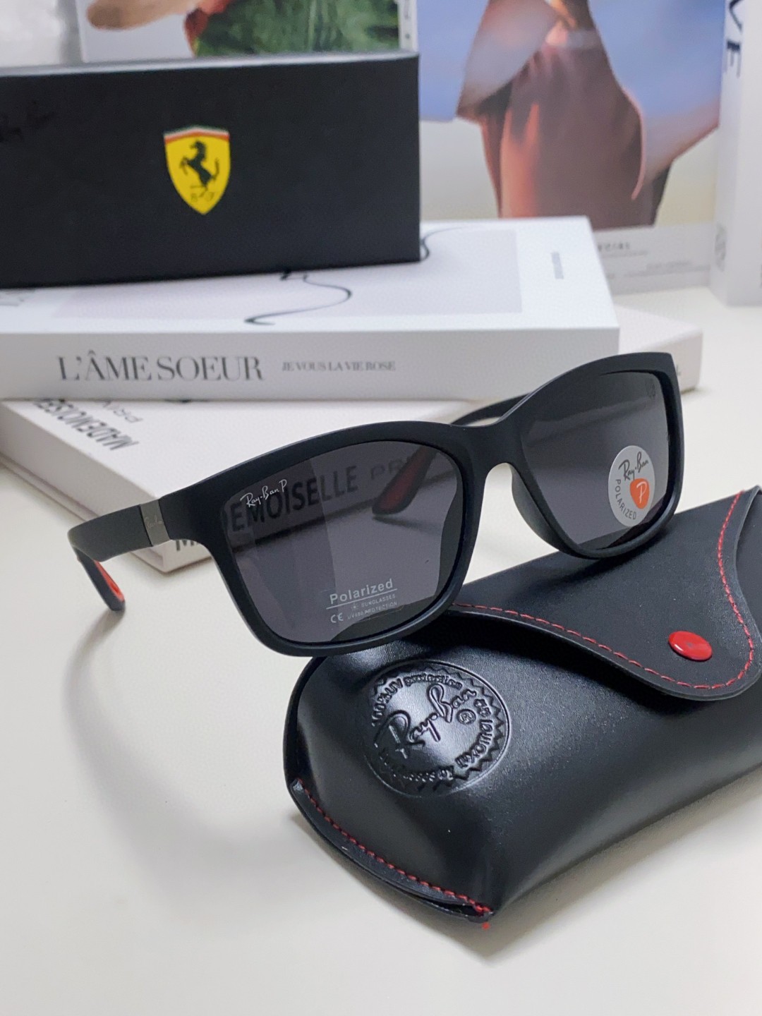  rayban雷朋法拉利联名 2025新款偏光太阳镜方形框眼镜男女墨镜大框 RB4558