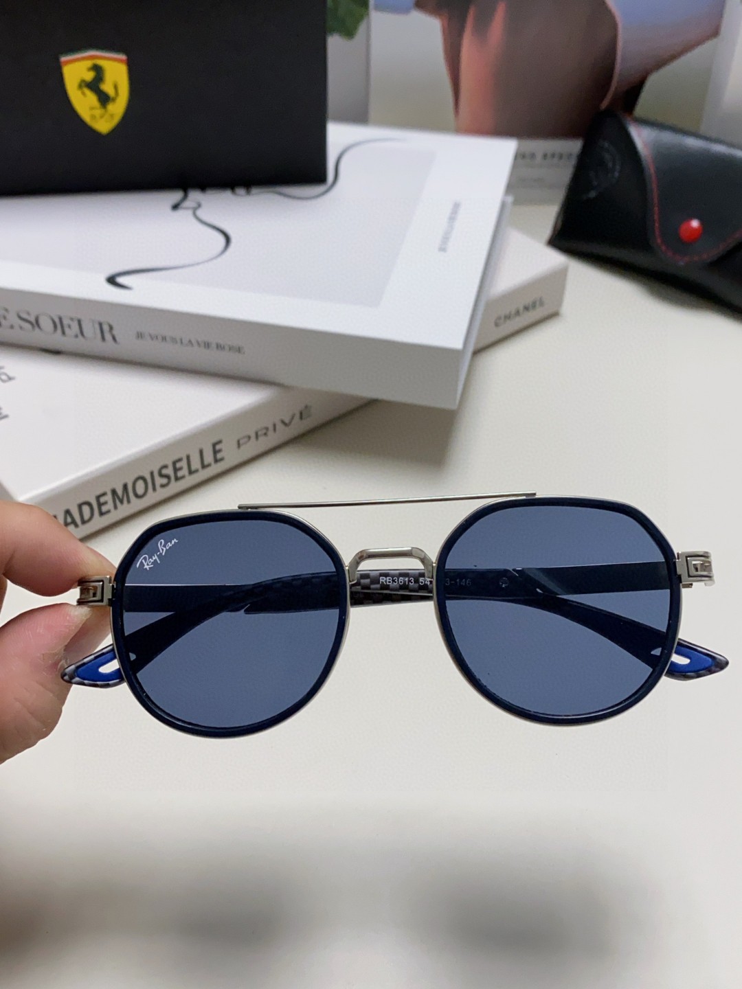  RayBan雷朋法拉利联名款 金属板材椭圆框太阳眼镜女THE PADKYLOB复古双梁遮阳墨镜 男女通