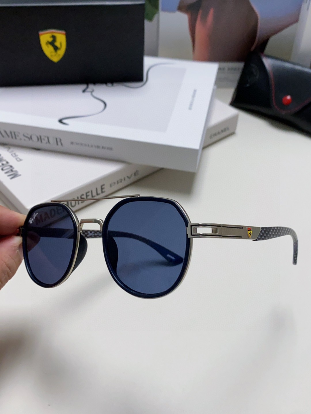  RayBan雷朋法拉利联名款 金属板材椭圆框太阳眼镜女THE PADKYLOB复古双梁遮阳墨镜 男女通