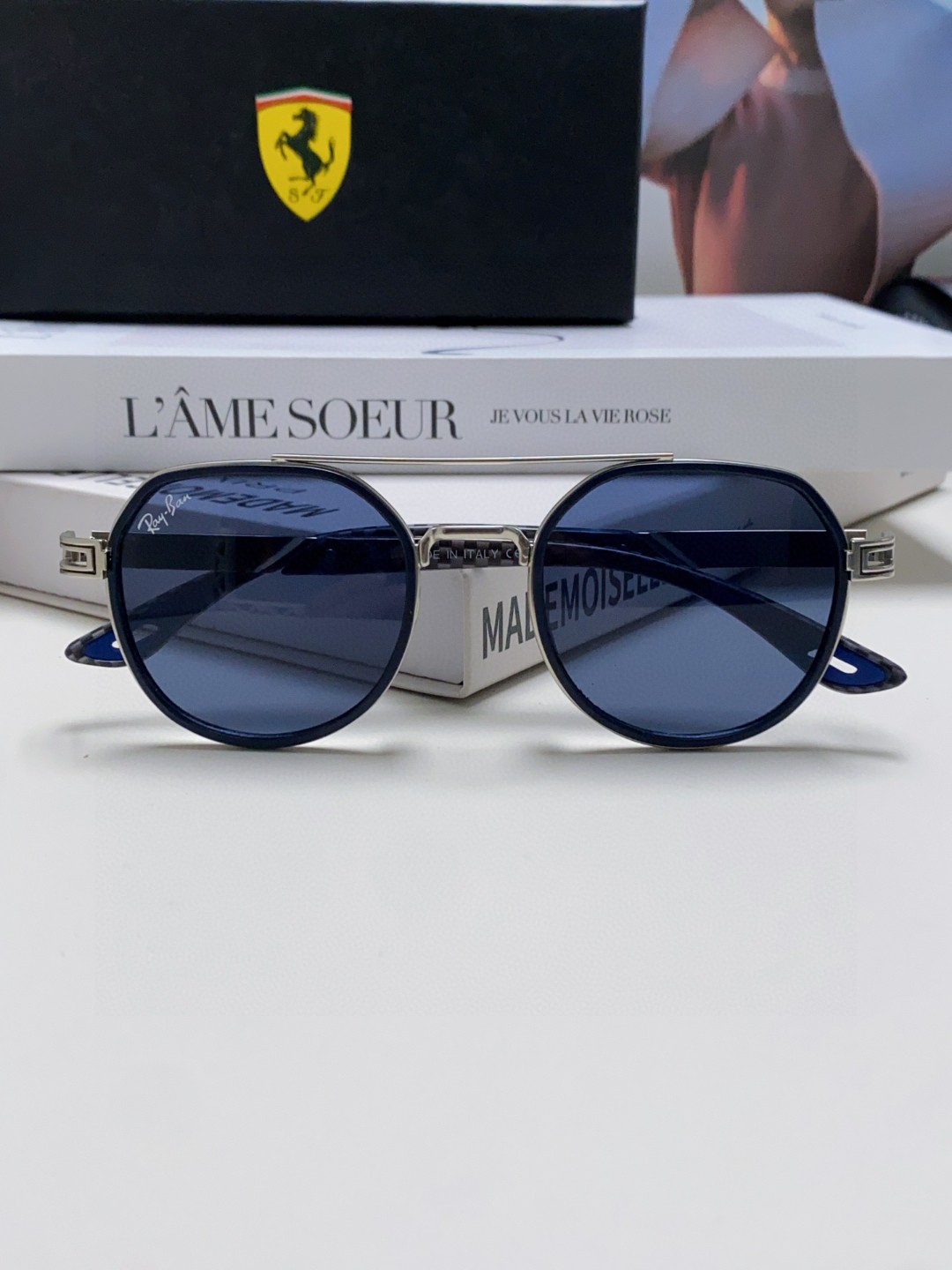  RayBan雷朋法拉利联名款 金属板材椭圆框太阳眼镜女THE PADKYLOB复古双梁遮阳墨镜 男女通