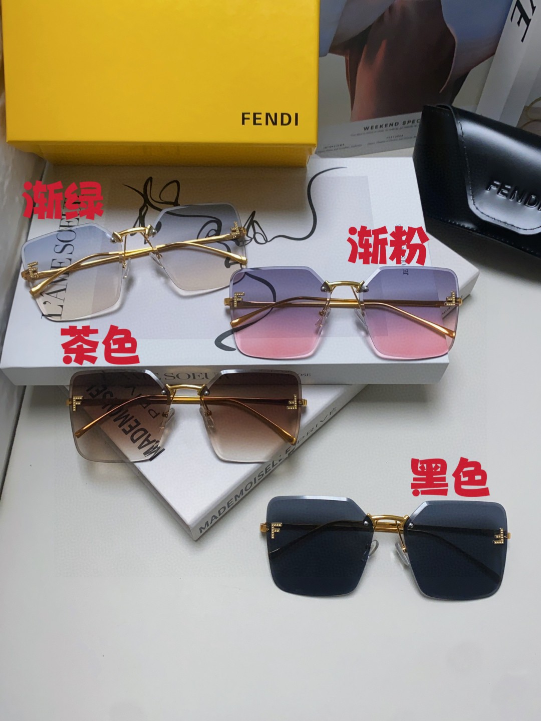  Fendi芬迪 2025新款 绝美F钻石 金属方形无框太阳眼镜 遮阳显瘦墨镜防紫外线 男女通用 FE4
