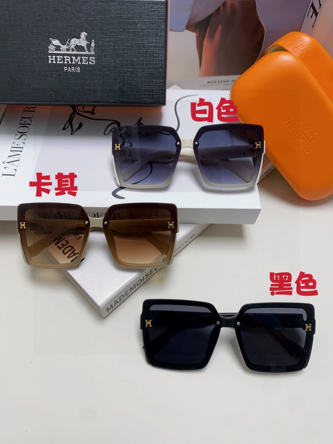  Hermes爱马仕 2025新款韩版方形女士太阳眼镜复古潮流简约墨镜偏光复古眼镜 男女通用