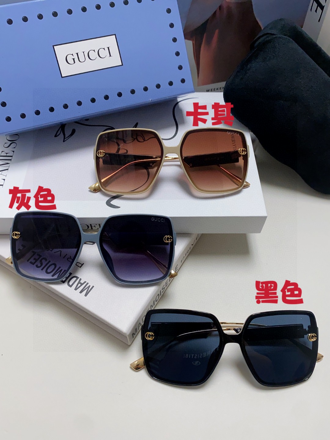  Gucci古奇 新款大框墨镜女显瘦网红气质太阳镜防紫外线方形街拍度假眼镜 女士墨镜