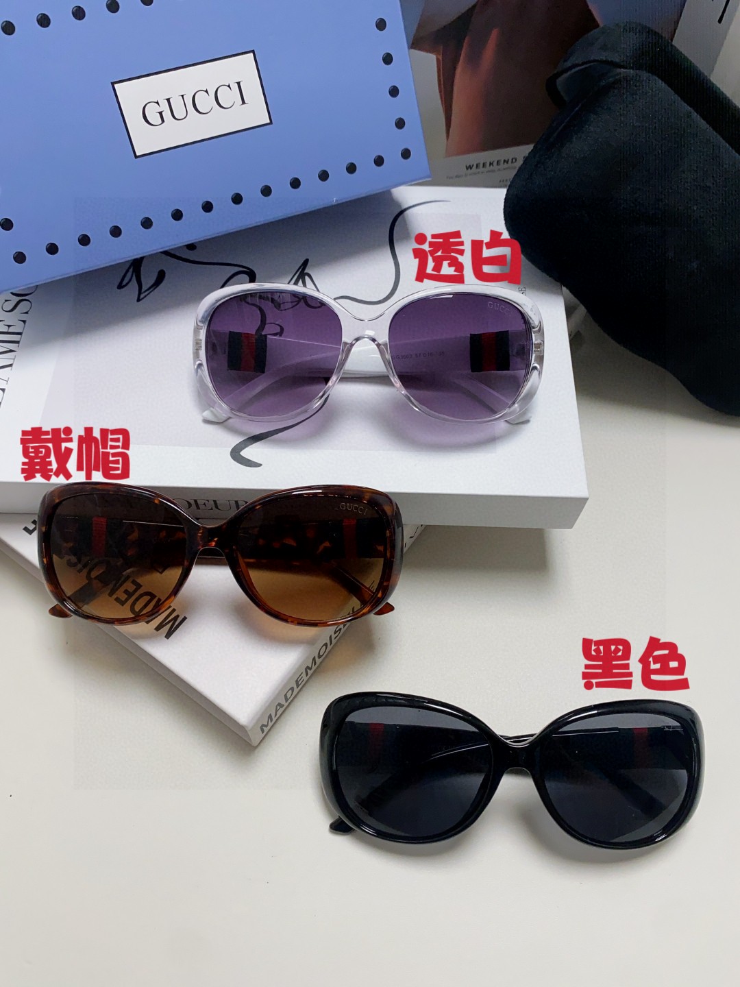  Gucci古奇 2025新款复古厚边墨镜女长脸网红欧美时尚高级感防晒眼镜个性太阳镜 经典红白编织带