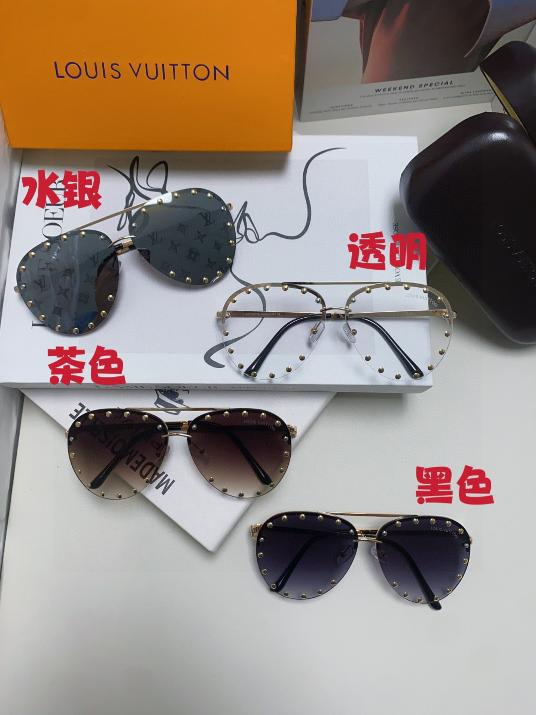  Lv路易威登 新款金属铆钉 大框太阳镜欧美女士墨镜时尚蛤蟆镜太阳眼镜复古
