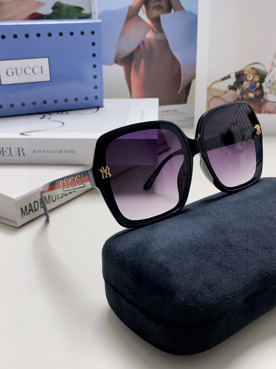  Gucci古奇墨镜女2025新款女士时尚墨镜女款遮阳品牌太阳镜女款眼镜大脸款 