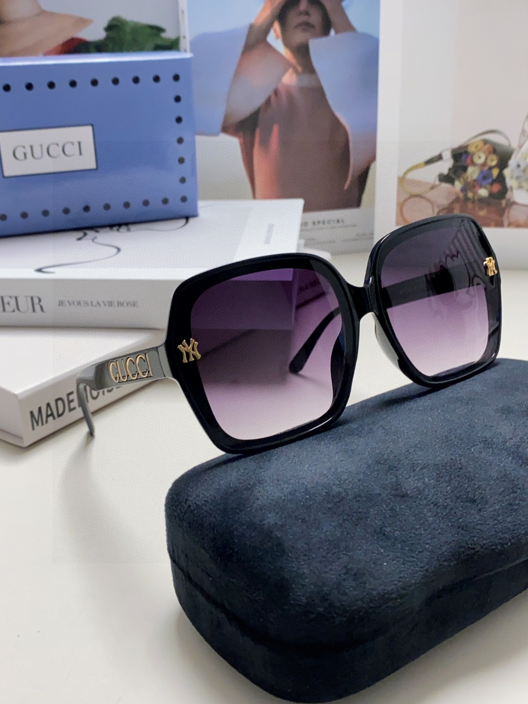  Gucci古奇墨镜女2025新款女士时尚墨镜女款遮阳品牌太阳镜女款眼镜大脸款 