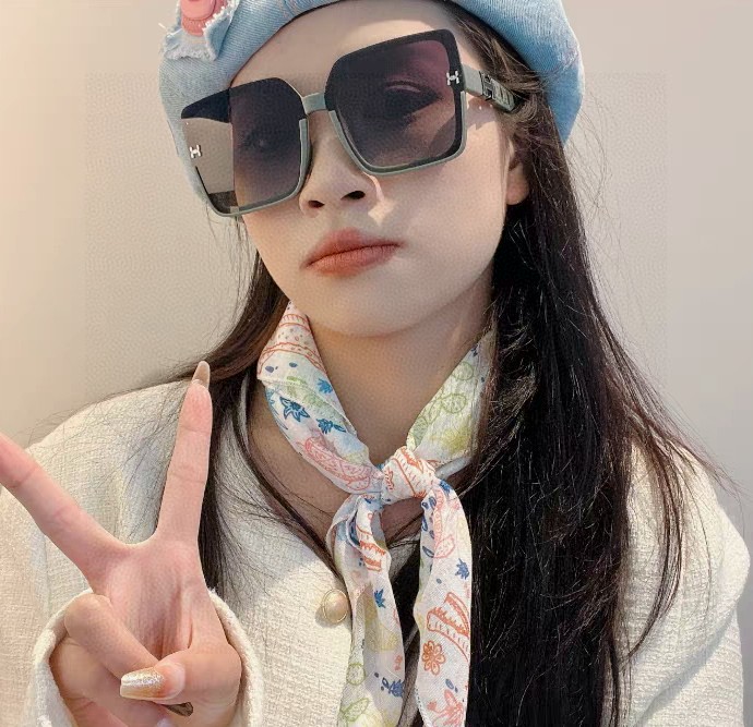  HERMES爱马仕 2025新品 网红时尚炸街H太阳镜女士防紫外线司机 镜潮白色开车墨镜个性HHH