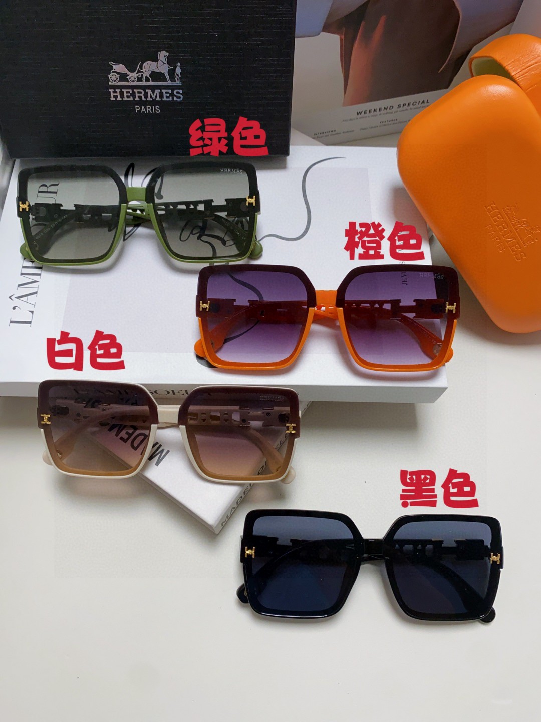  HERMES爱马仕 2025新品 网红时尚炸街H太阳镜女士防紫外线司机 镜潮白色开车墨镜个性HHH