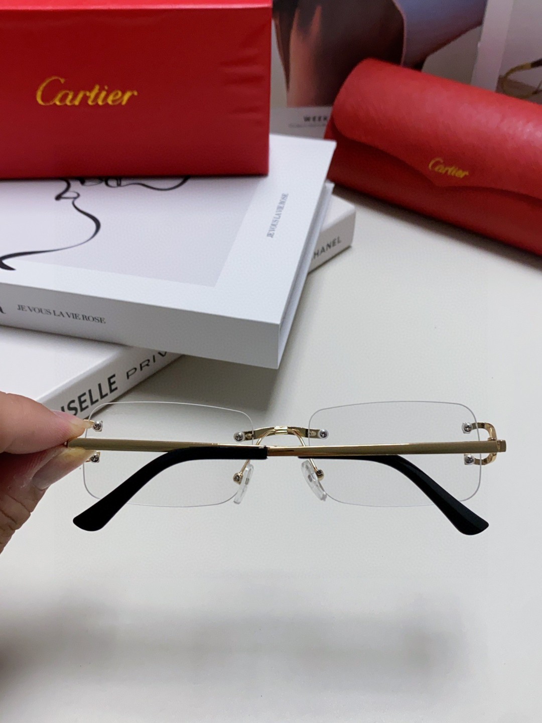  Cartier卡地亚 欧美无框方形墨镜男士2025新款痞帅窄框太阳眼镜男款欧美复古美式 男女通用