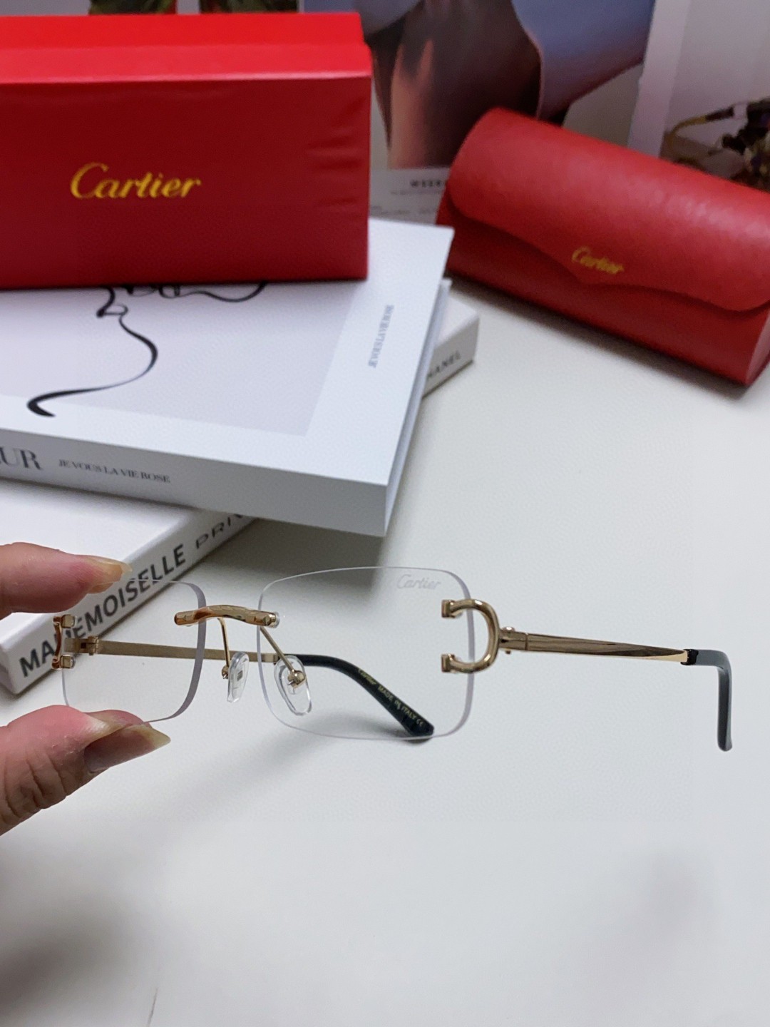 Cartier卡地亚 欧美无框方形墨镜男士2025新款痞帅窄框太阳眼镜男款欧美复古美式 男女通用
