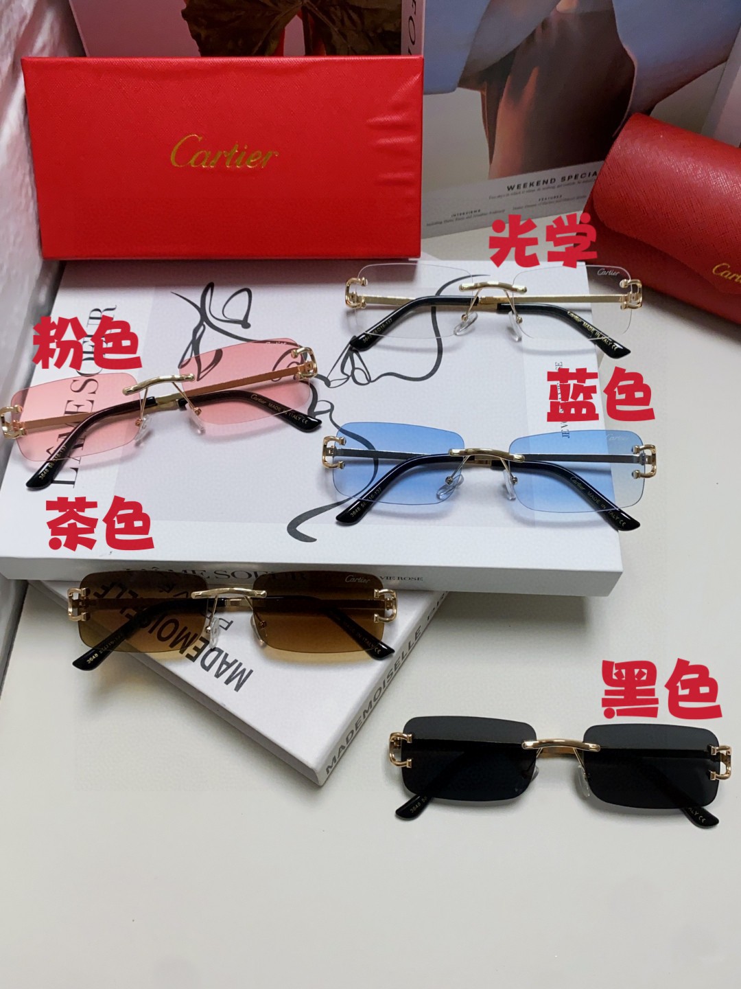  Cartier卡地亚 欧美无框方形墨镜男士2025新款痞帅窄框太阳眼镜男款欧美复古美式 男女通用