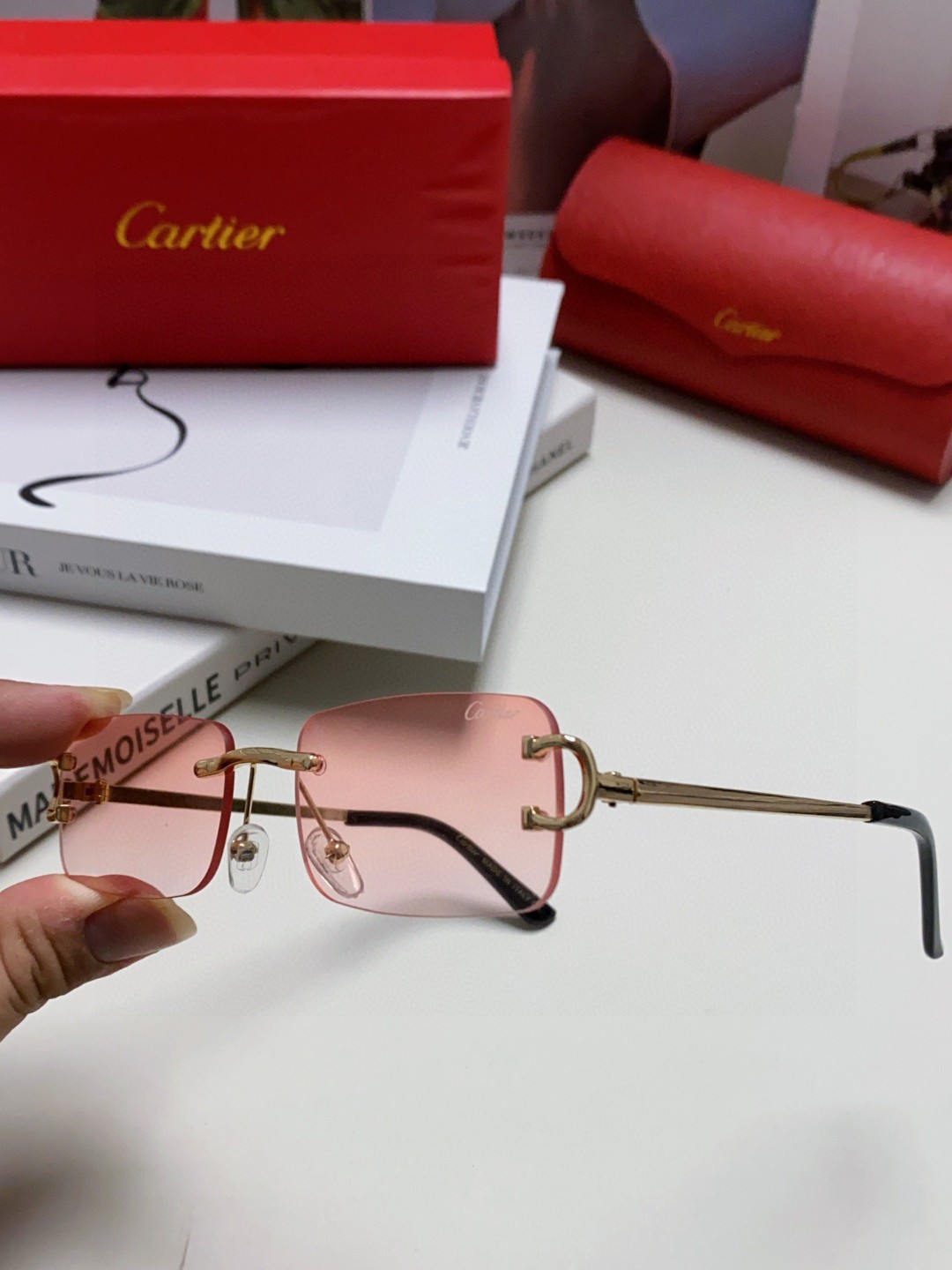  Cartier卡地亚 欧美无框方形墨镜男士2025新款痞帅窄框太阳眼镜男款欧美复古美式 男女通用