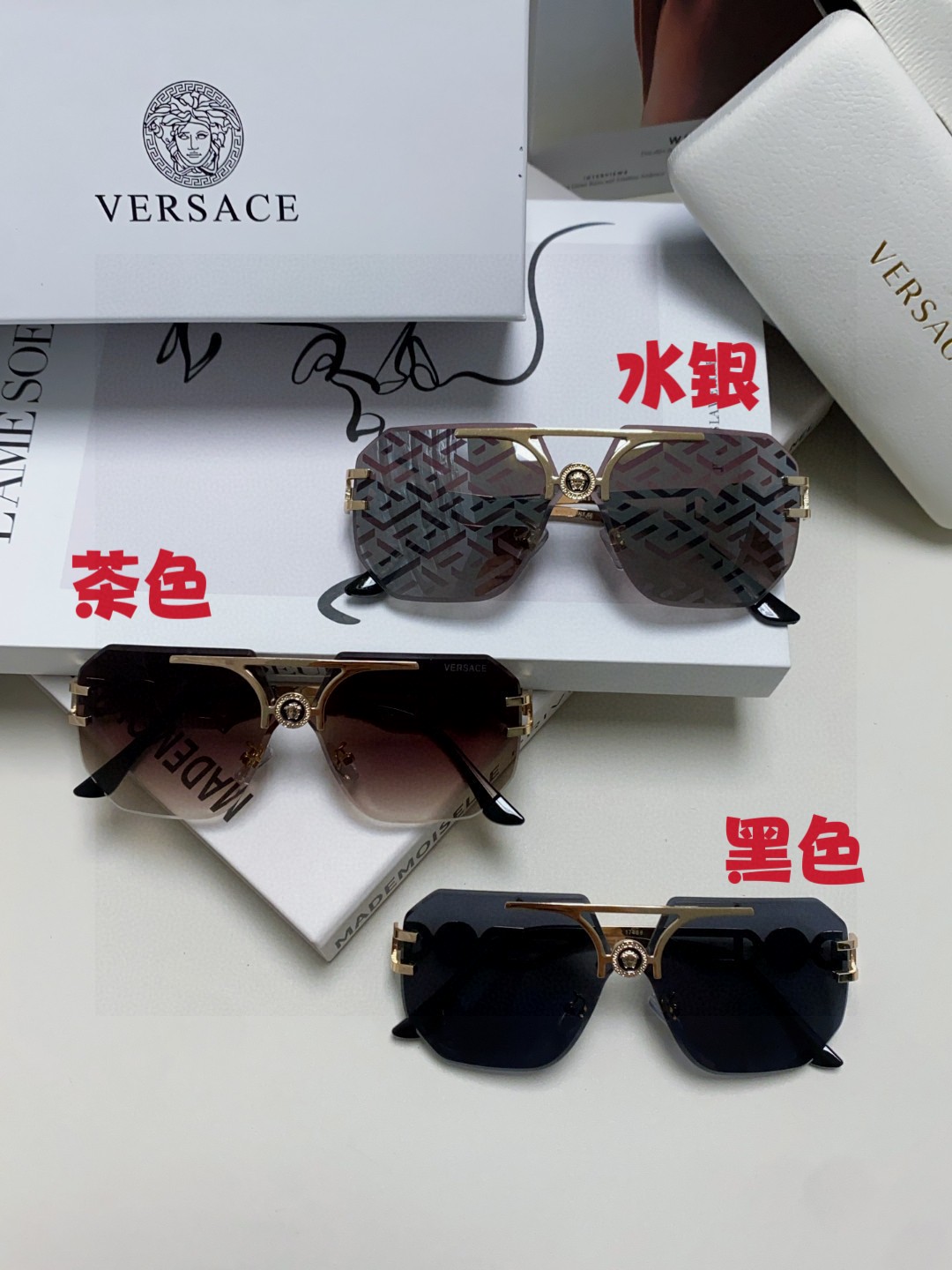  VERSACE范思哲 2025款欧美时尚女方框遮脸连体太阳眼欧洲站护目雕花小红书风墨镜 