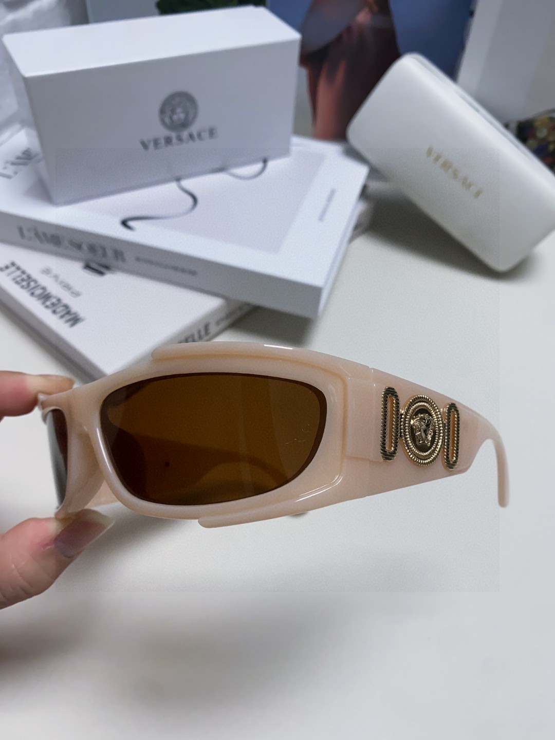 范思哲（Versace）欧美专柜流行时尚男士飞行员式 全框墨镜 