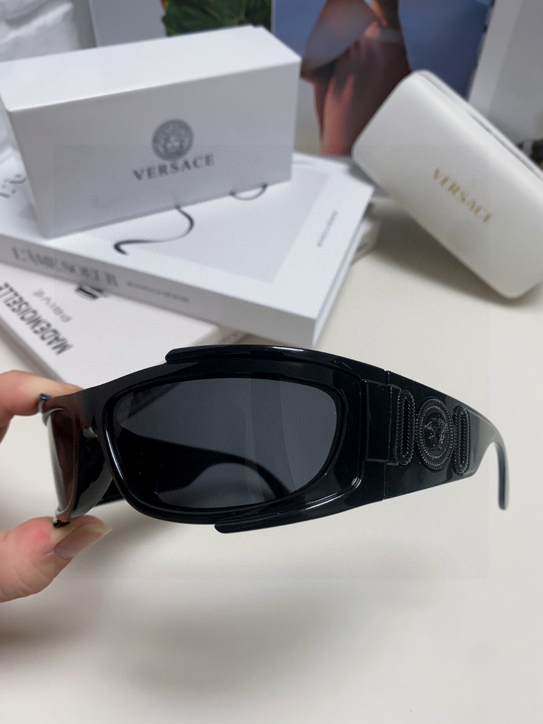  范思哲（Versace）欧美专柜流行时尚男士飞行员式 全框墨镜 