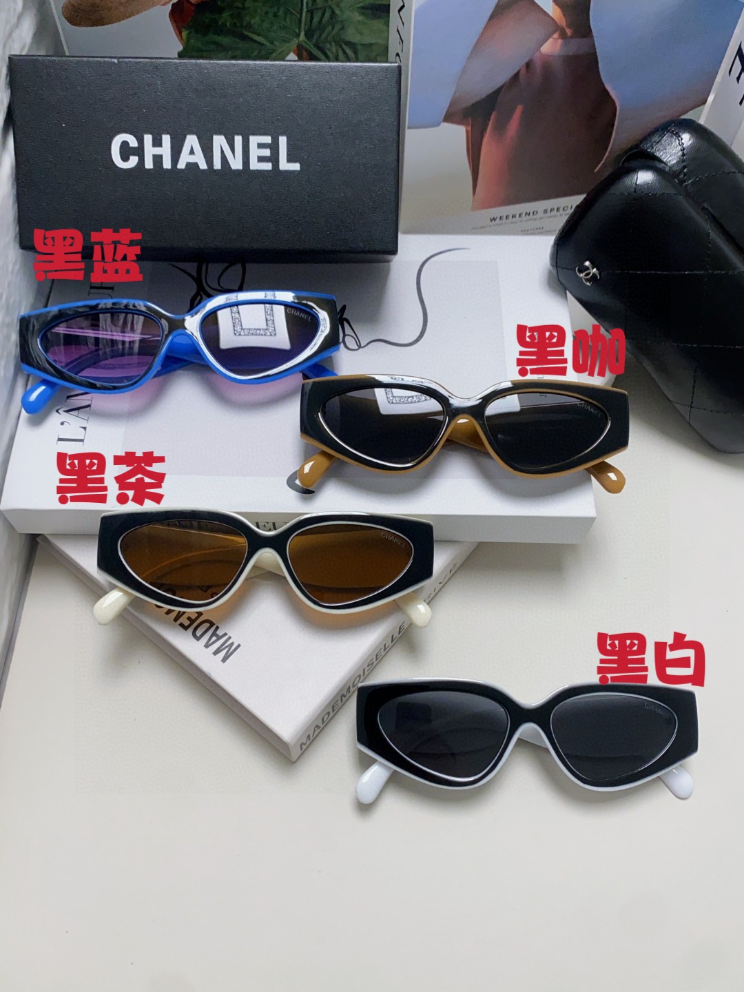  Chanel香奈儿 2025新款墨镜猫眼太阳镜窄框女韩版24SS镜框熊猫黑白配色新款 女款