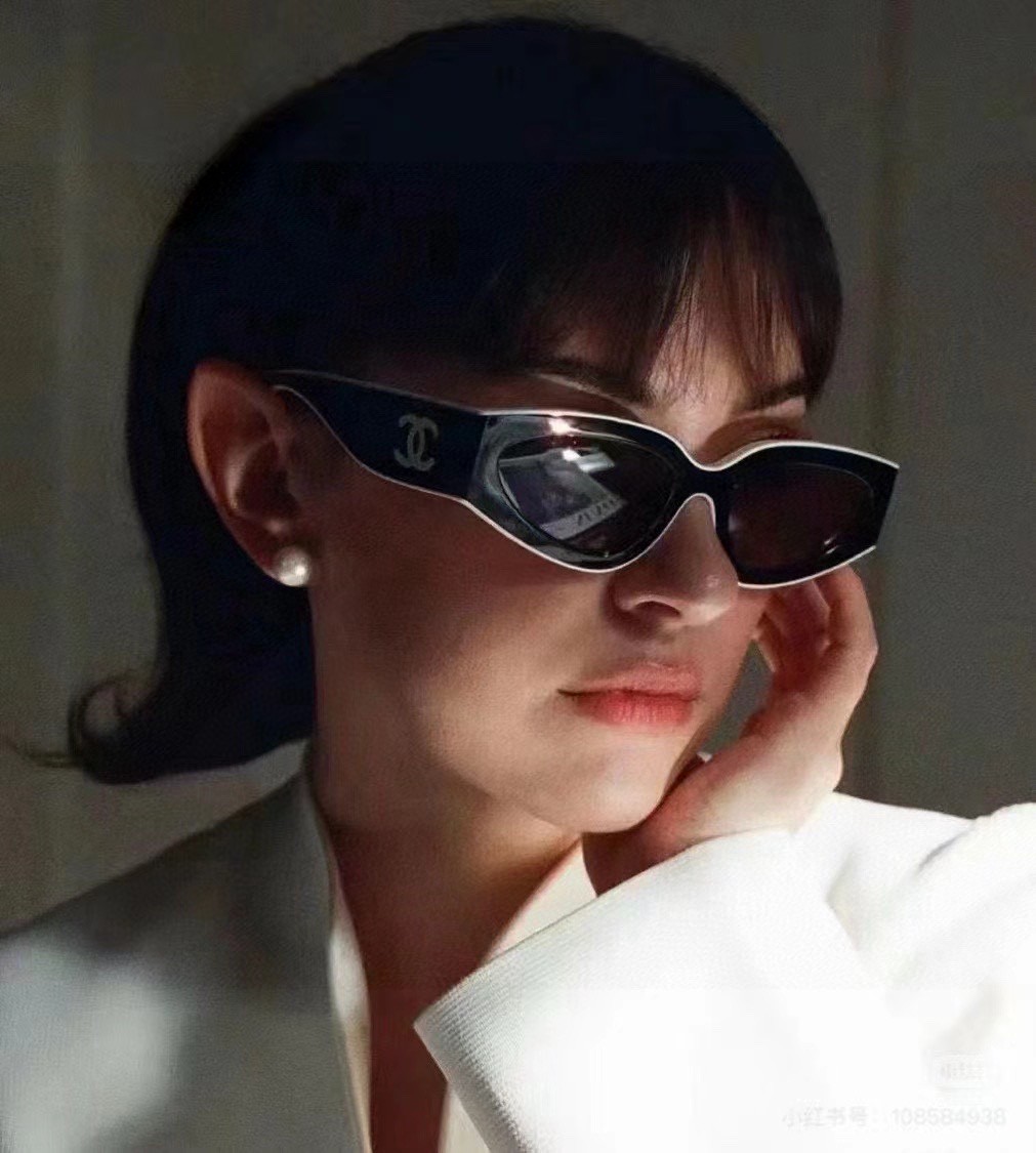 Chanel香奈儿 2025新款墨镜猫眼太阳镜窄框女韩版24SS镜框熊猫黑白配色新款 女款