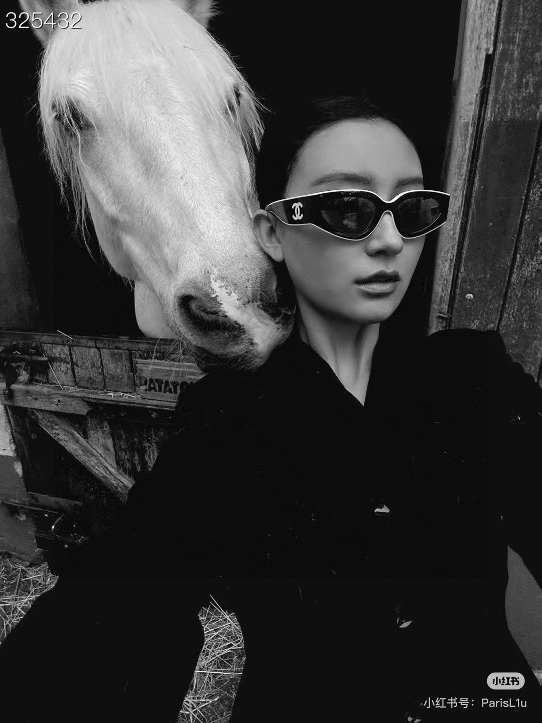  Chanel香奈儿 2025新款墨镜猫眼太阳镜窄框女韩版24SS镜框熊猫黑白配色新款 女款