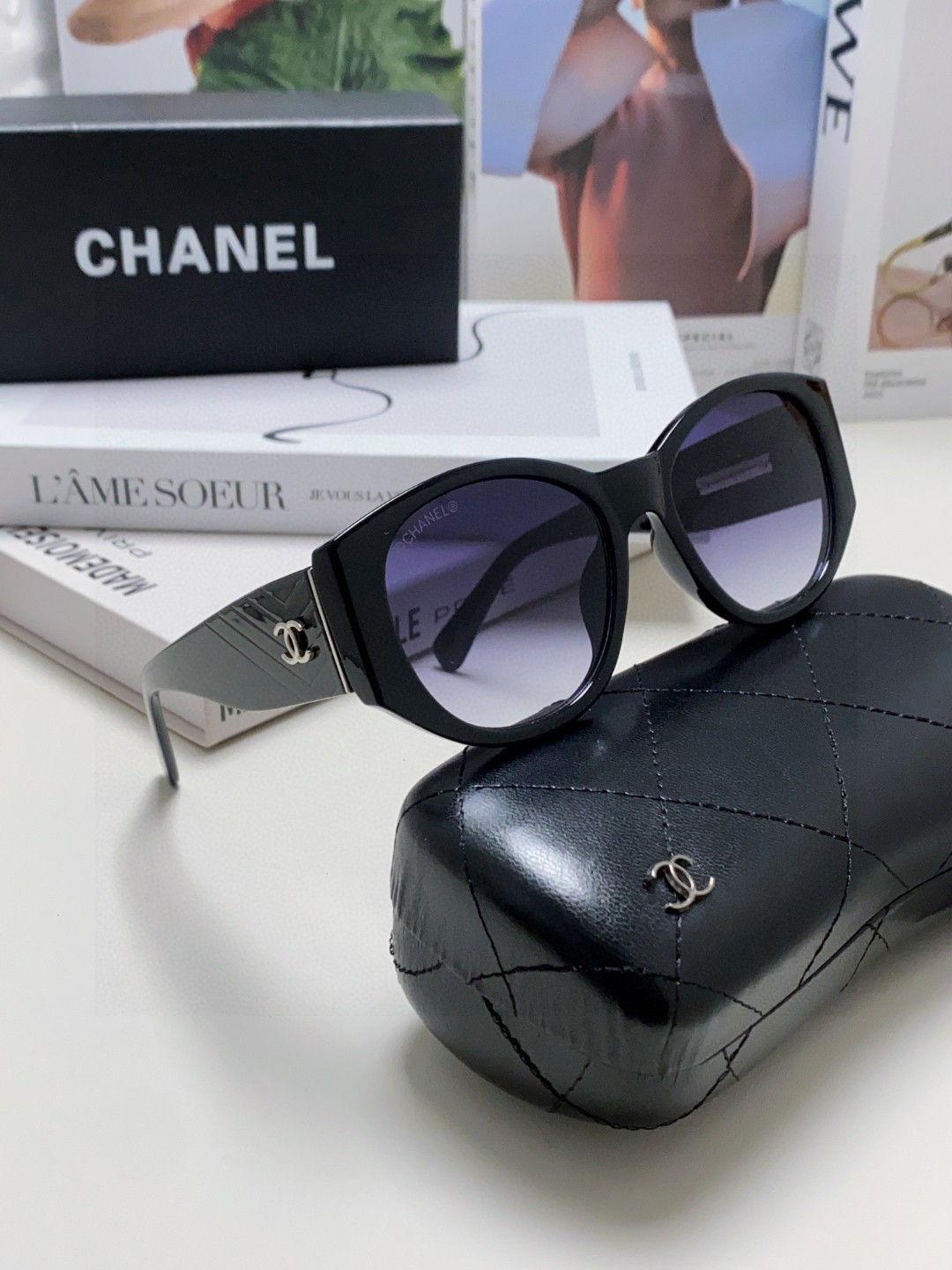  Chanel香奈儿 25新品墨镜女方圆脸太阳眼镜偏光猫眼镜框  宽腿 网红爆款 女士墨镜