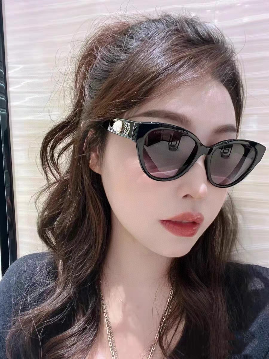  Chanel香奈儿 新款 猫眼复古太阳镜女夏防晒珍珠山茶花爱心大框墨镜 防紫外线强光高级感 女士爆款