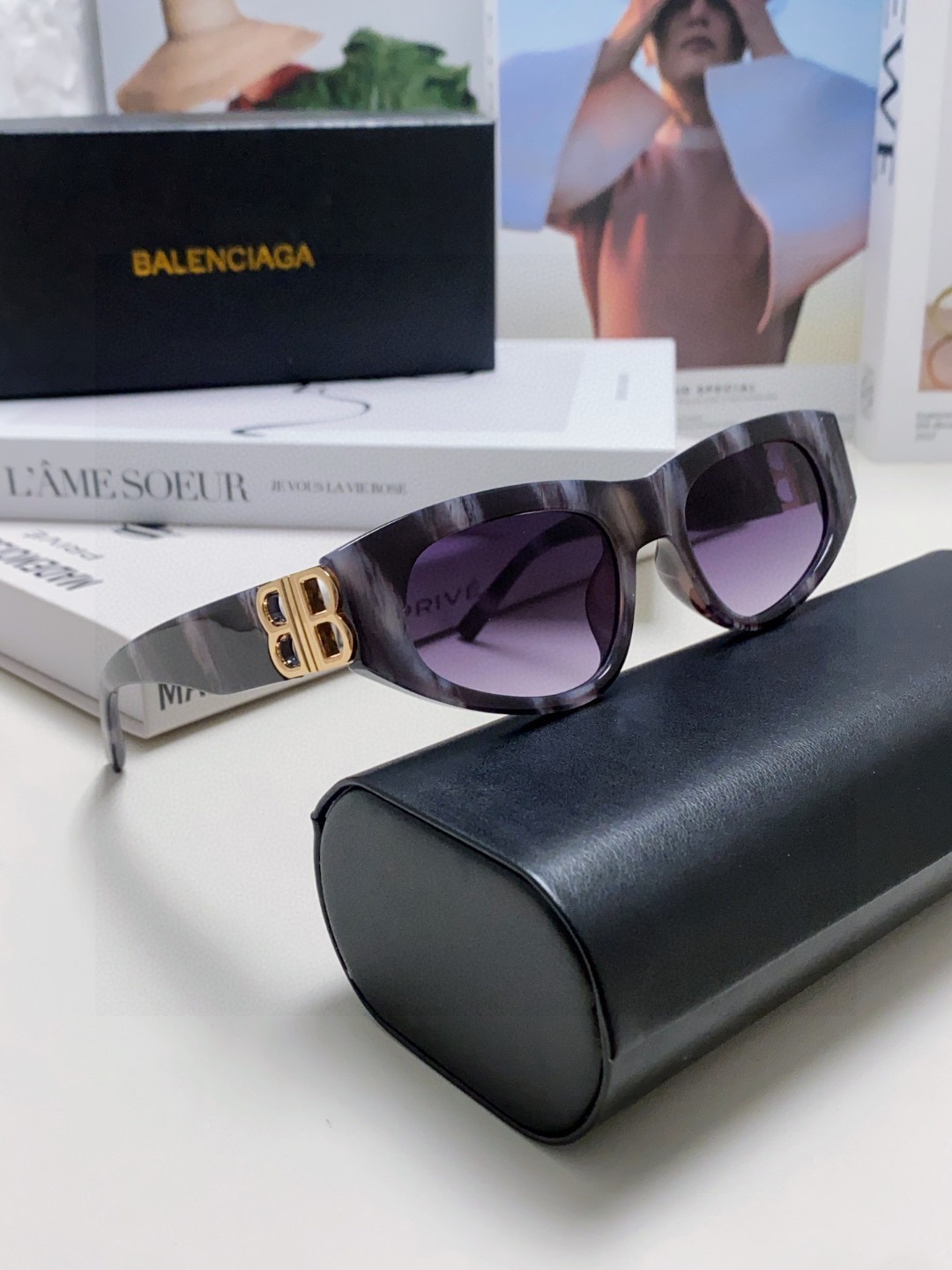  balenciaga巴黎世家 黑色墨镜双b街拍 女夏季太阳镜ins2025年新款嘻哈复古时尚高级感防紫