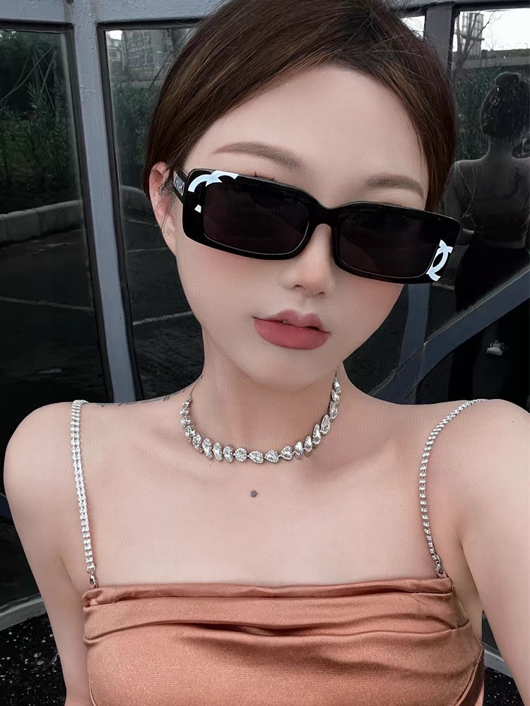 Chanel香奈儿 矩形小方框辣妹感小香墨镜时法式氛围复古防紫外线印花 太阳镜