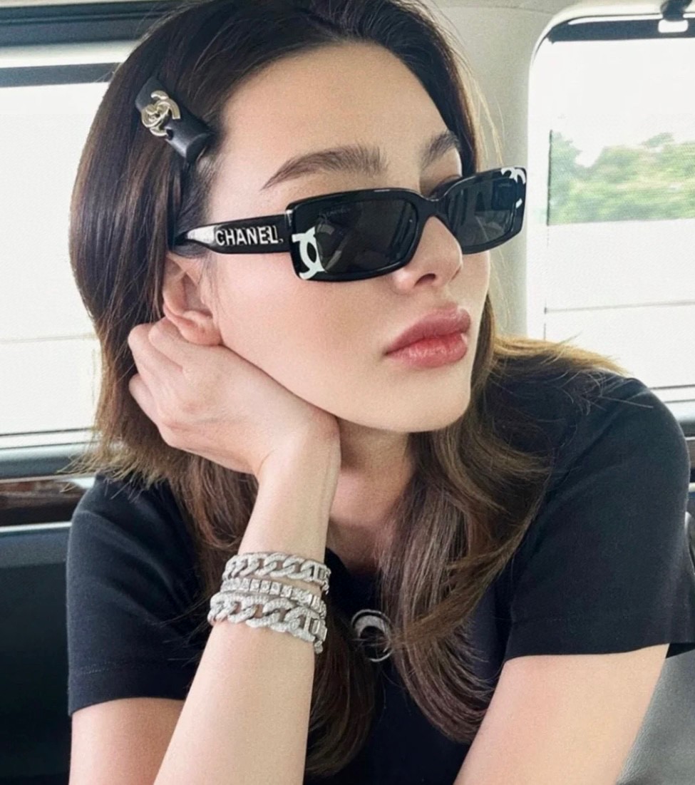  Chanel香奈儿 矩形小方框辣妹感小香墨镜时法式氛围复古防紫外线印花 太阳镜