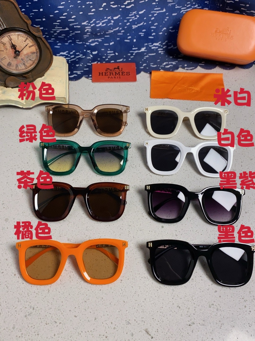  Hermes 爱马仕2025新款 复古方形百搭墨镜女圆脸显瘦网红高级感金属镂空腿防晒太阳镜 