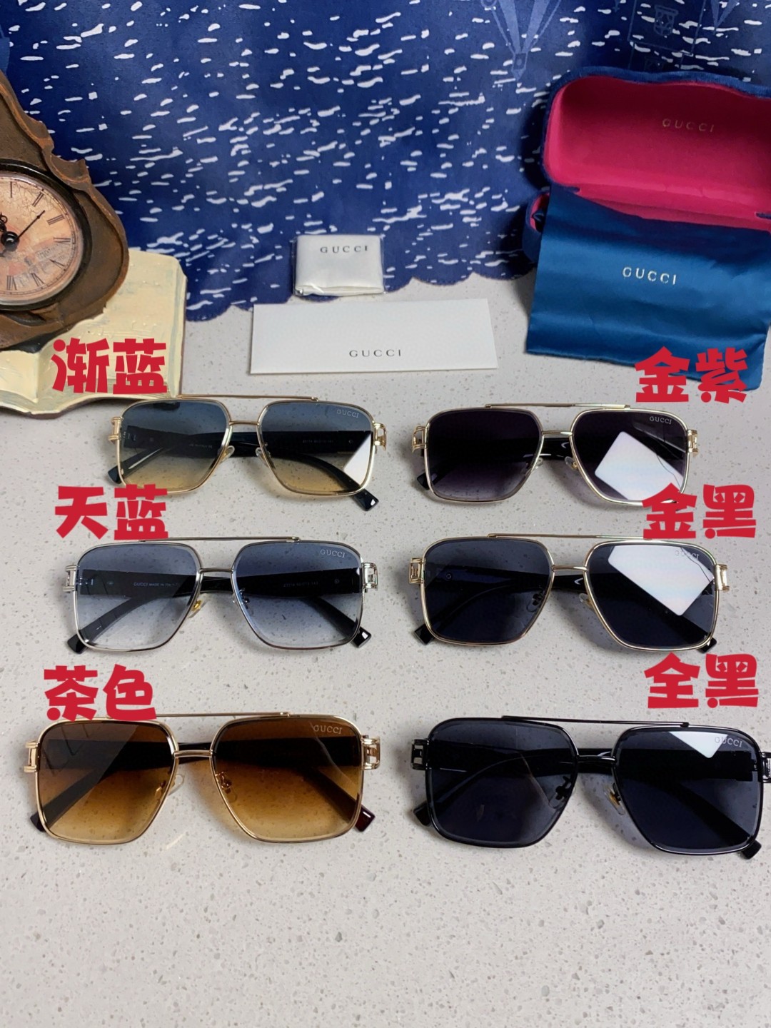  Gucci古奇 2025新款男款金属方形大框太阳眼镜 时尚双梁遮阳墨镜女素颜防紫外线 男女通用