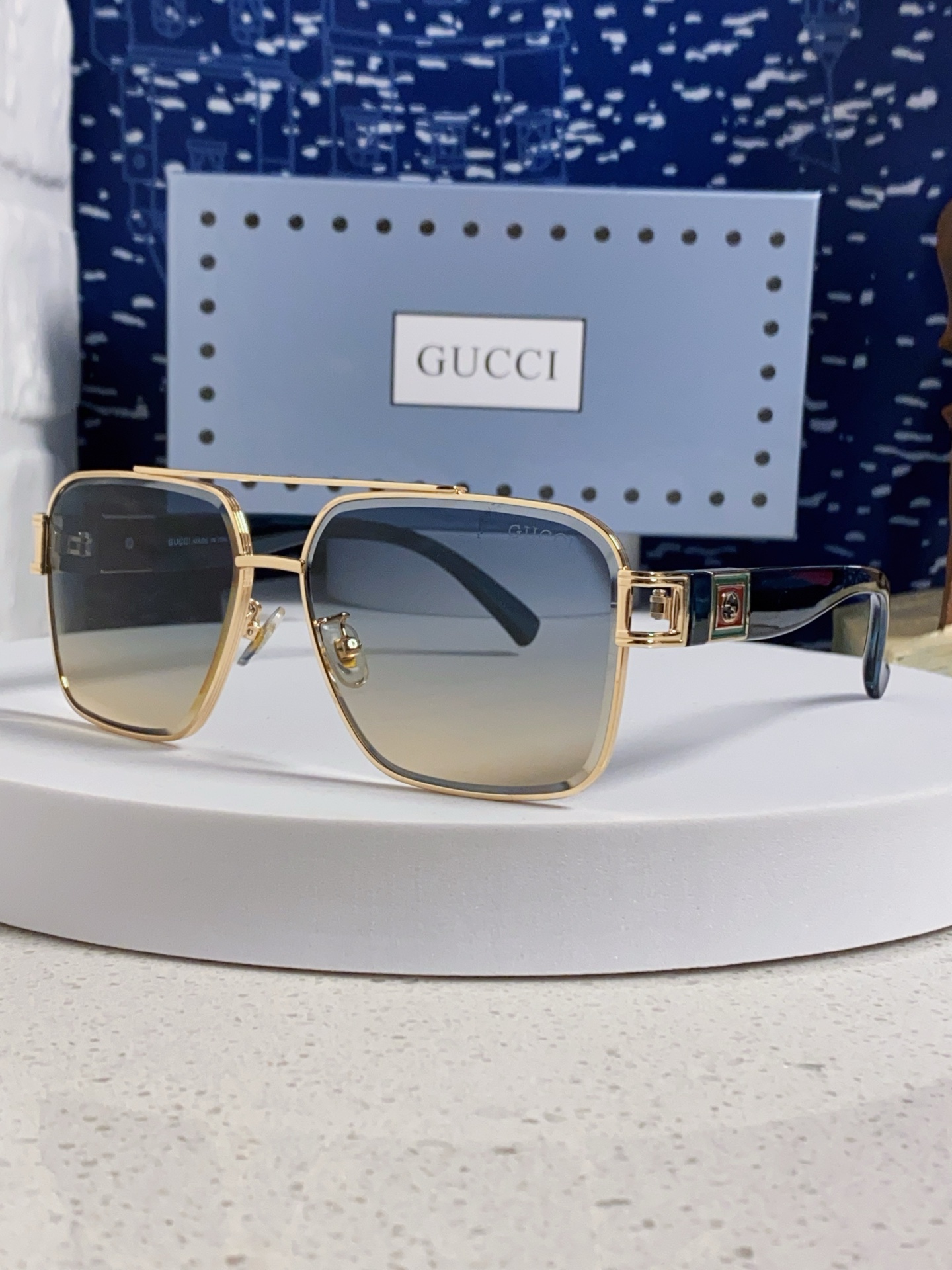  Gucci古奇 2025新款男款金属方形大框太阳眼镜 时尚双梁遮阳墨镜女素颜防紫外线 男女通用