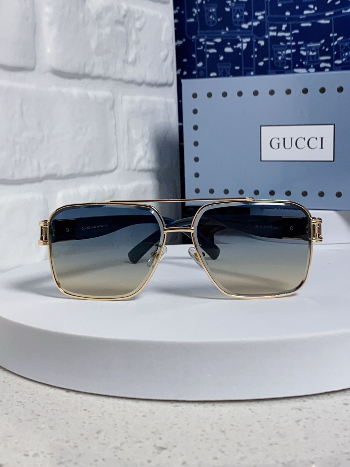  Gucci古奇 2025新款男款金属方形大框太阳眼镜 时尚双梁遮阳墨镜女素颜防紫外线 男女通用