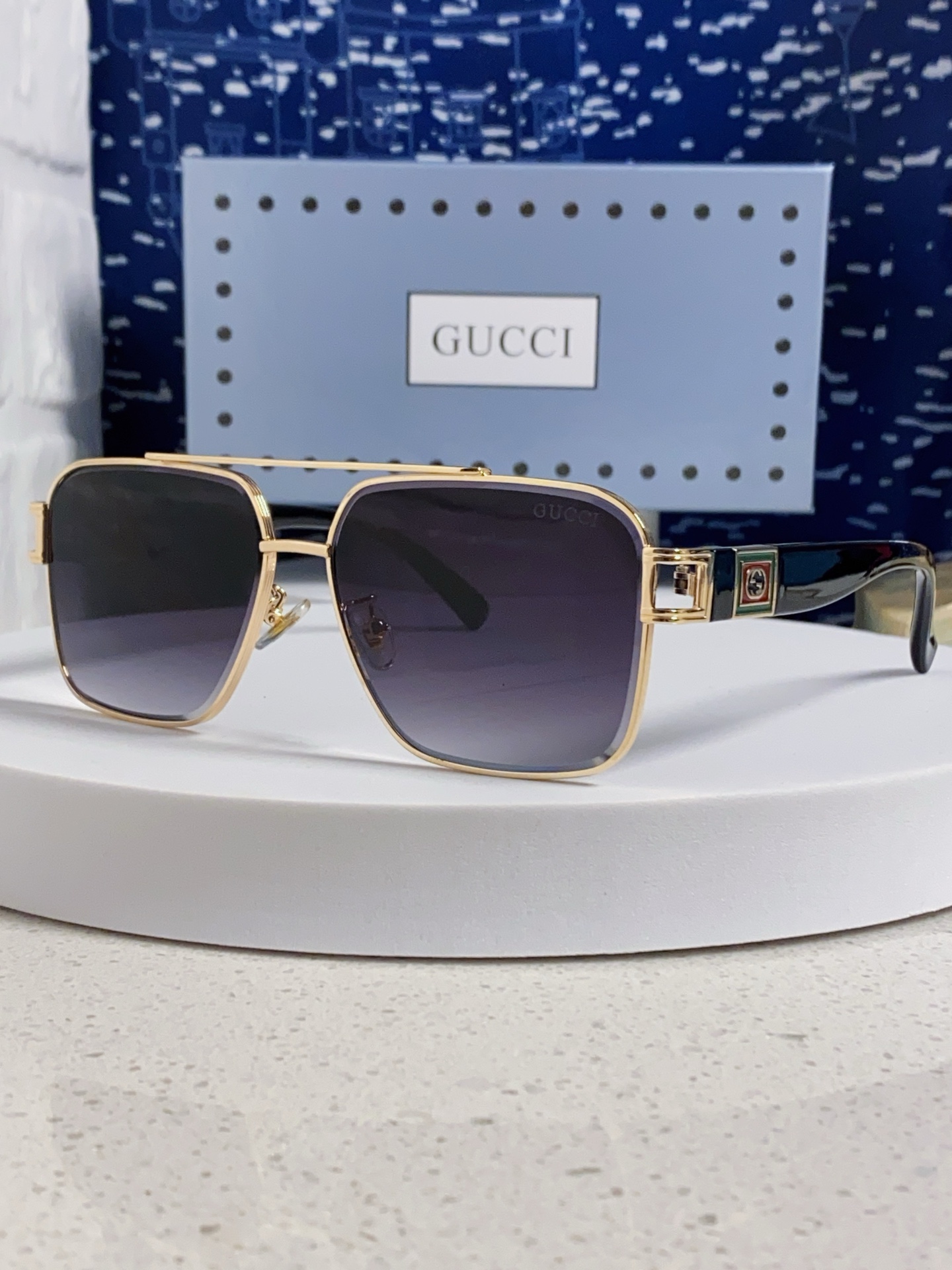  Gucci古奇 2025新款男款金属方形大框太阳眼镜 时尚双梁遮阳墨镜女素颜防紫外线 男女通用