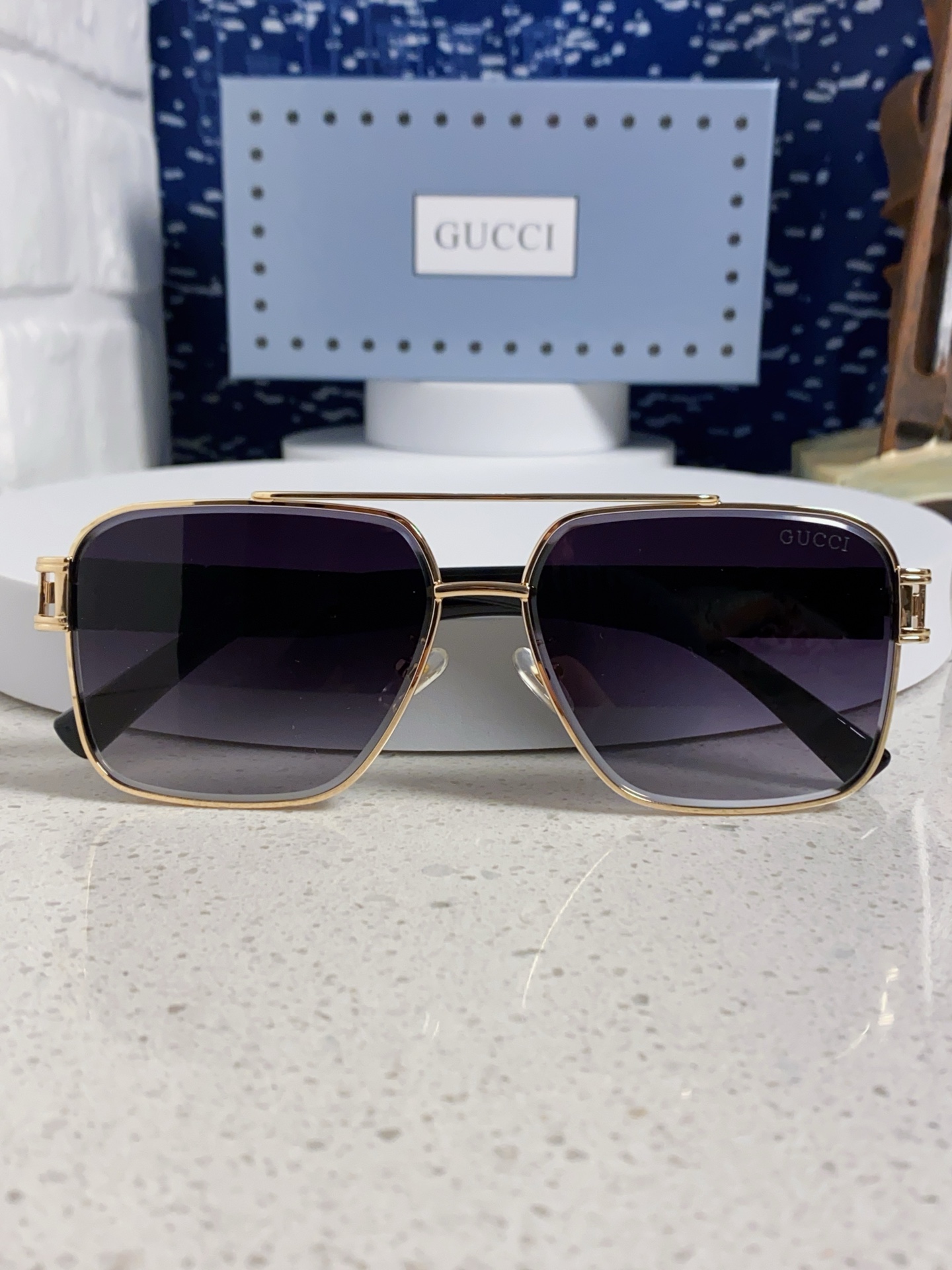  Gucci古奇 2025新款男款金属方形大框太阳眼镜 时尚双梁遮阳墨镜女素颜防紫外线 男女通用