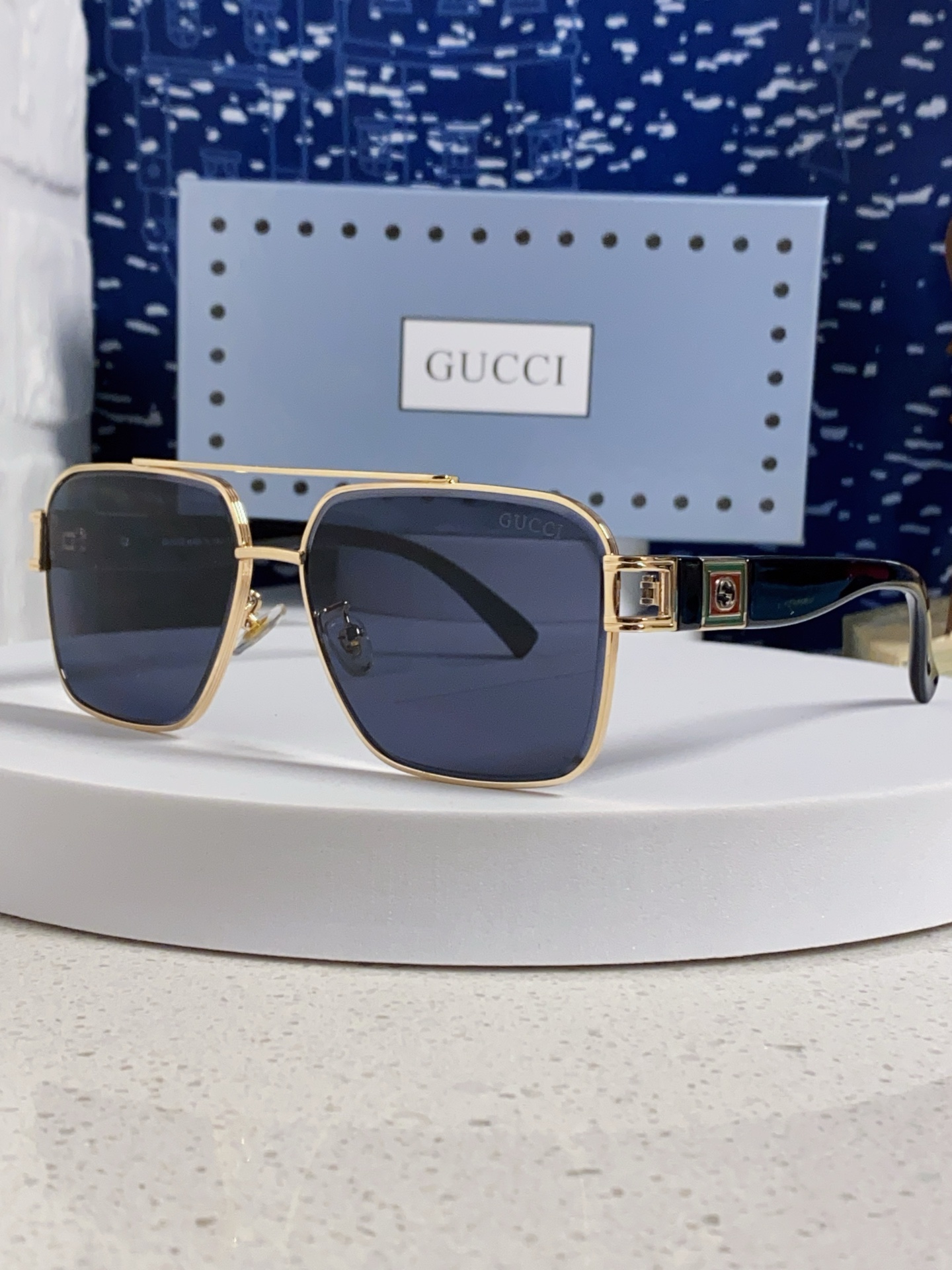  Gucci古奇 2025新款男款金属方形大框太阳眼镜 时尚双梁遮阳墨镜女素颜防紫外线 男女通用