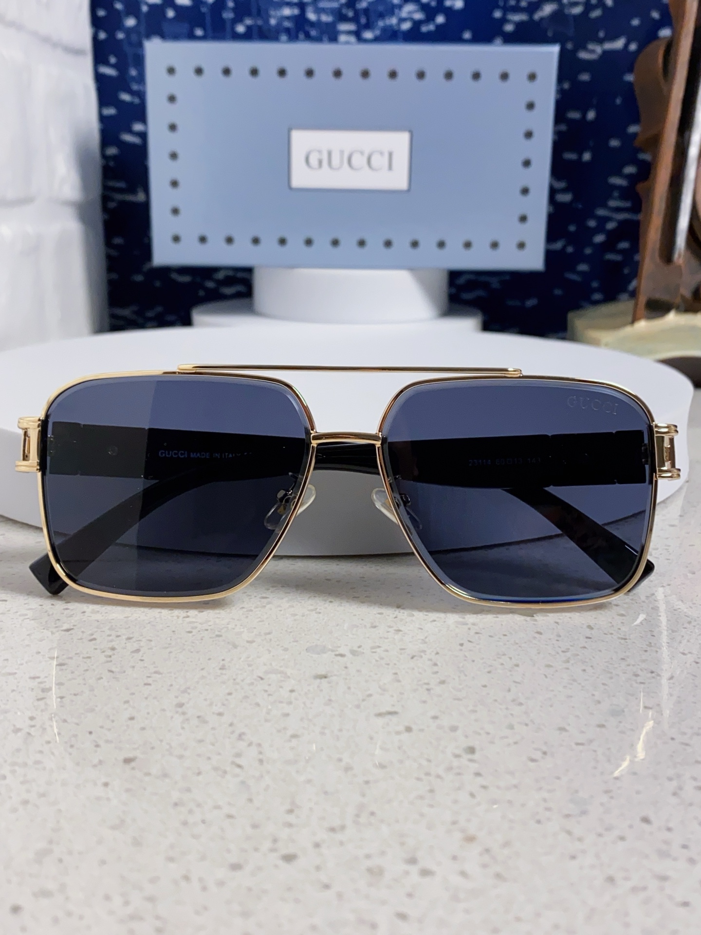  Gucci古奇 2025新款男款金属方形大框太阳眼镜 时尚双梁遮阳墨镜女素颜防紫外线 男女通用