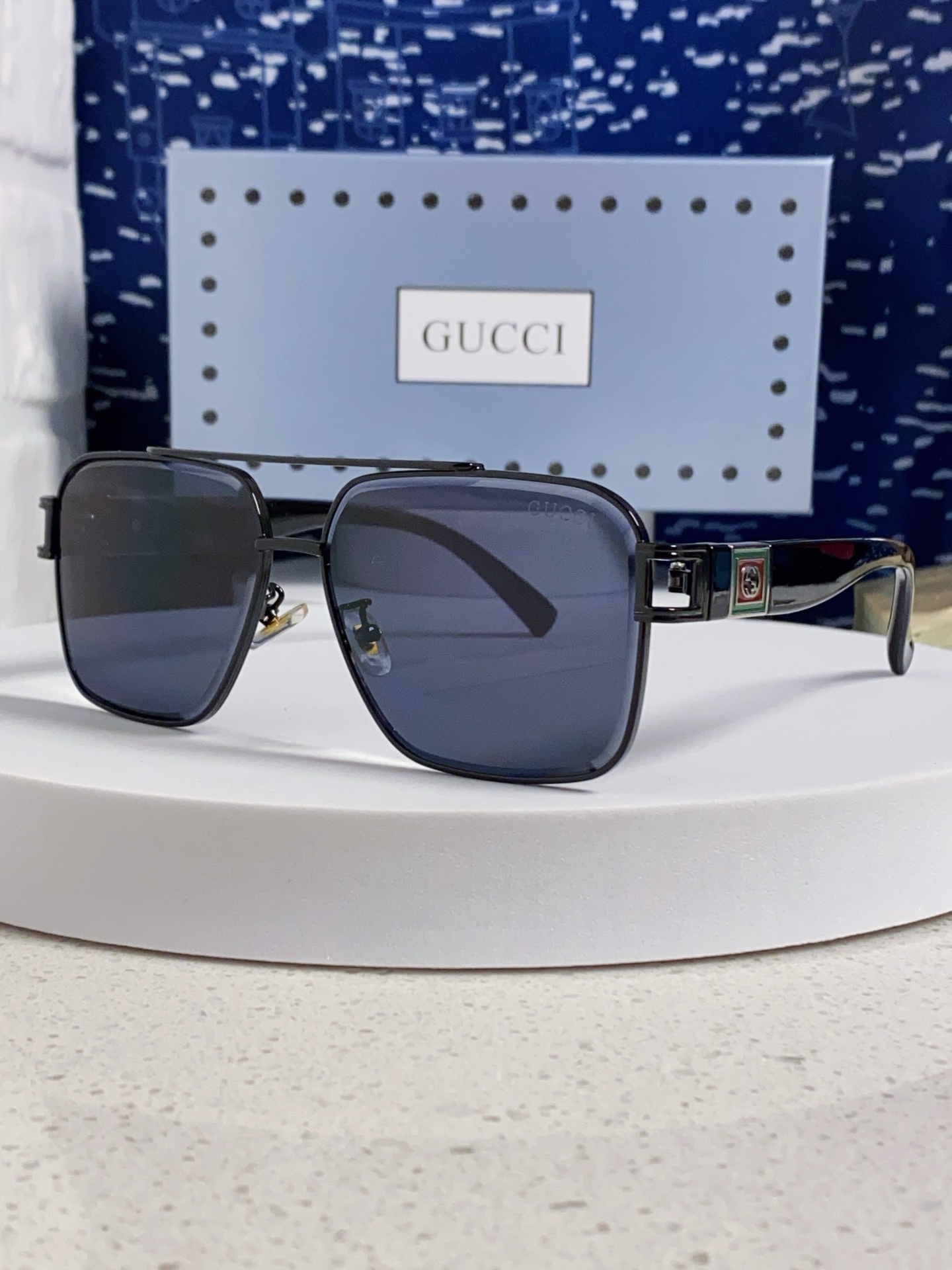  Gucci古奇 2025新款男款金属方形大框太阳眼镜 时尚双梁遮阳墨镜女素颜防紫外线 男女通用