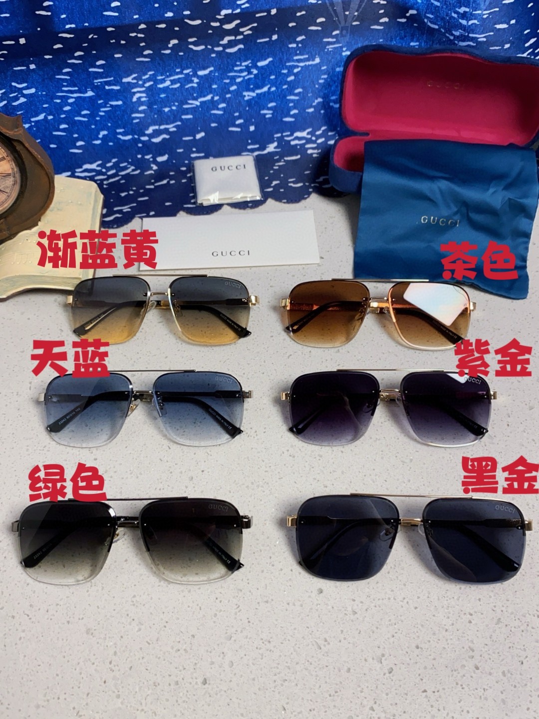  Gucci古奇 2025男士新款偏光太阳镜驾驶遮阳 墨镜开车百搭方框防远光 双梁男女通用