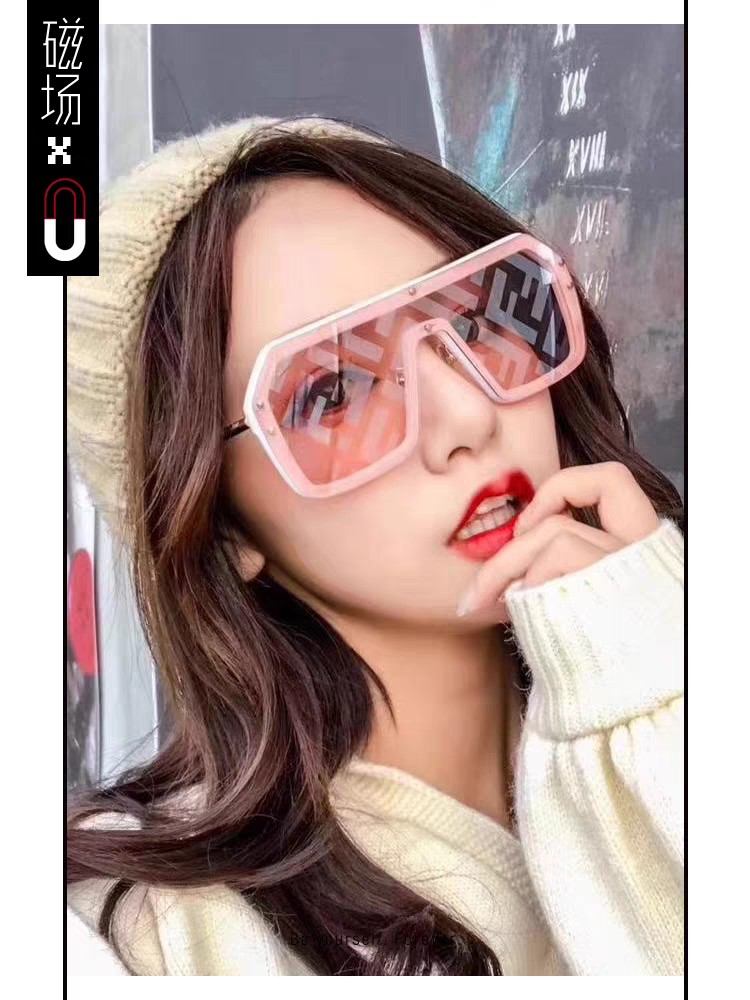  Fendi芬迪 2025新款嘻哈夸张超大框连体墨镜无框男女字母印花镜片时尚太阳眼镜潮 男女通用