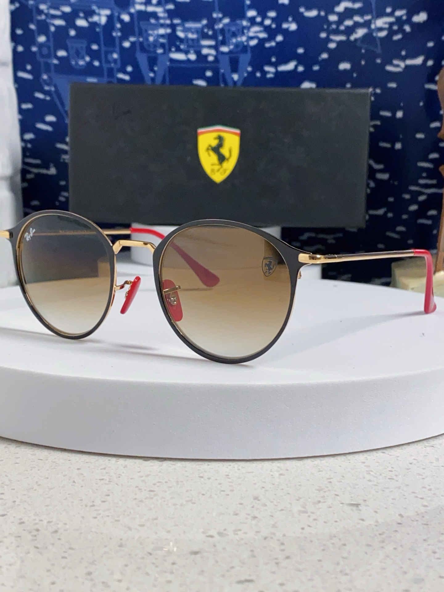  RayBan雷朋法拉利联名 2025新款欧美潮流眼镜圆形金属太时尚百搭男女款开车驾驶眼镜 RB3602