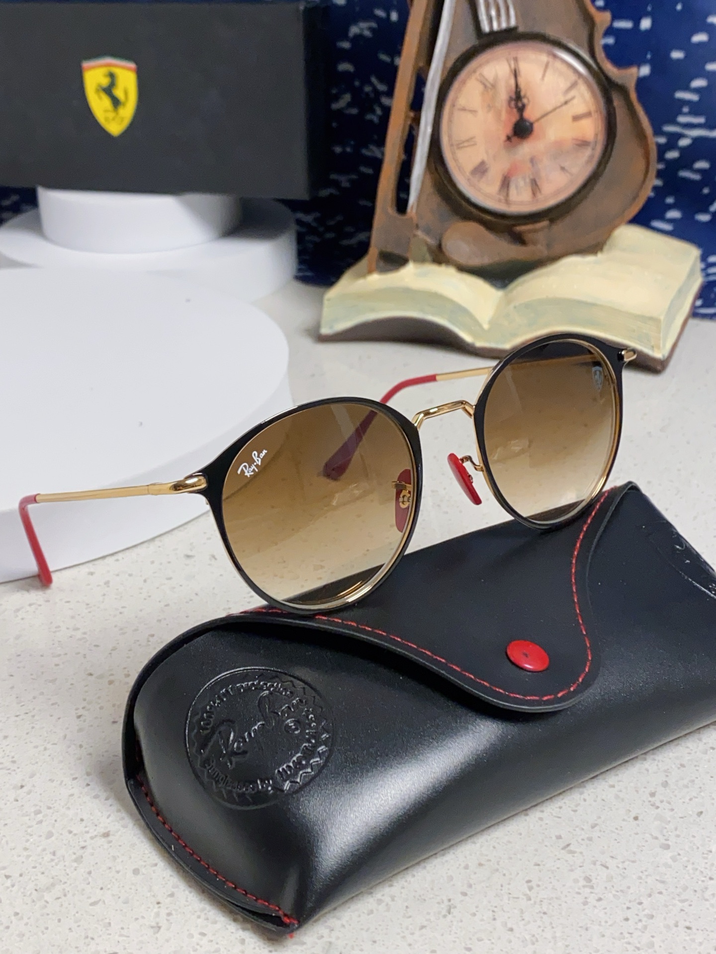  RayBan雷朋法拉利联名 2025新款欧美潮流眼镜圆形金属太时尚百搭男女款开车驾驶眼镜 RB3602