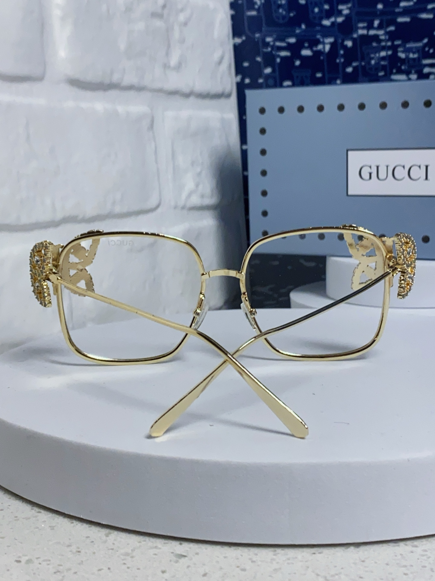  Gucci古奇 2025新款方形钻石时尚太阳眼镜蝴蝶镶钻简约墨镜方框 女士墨镜