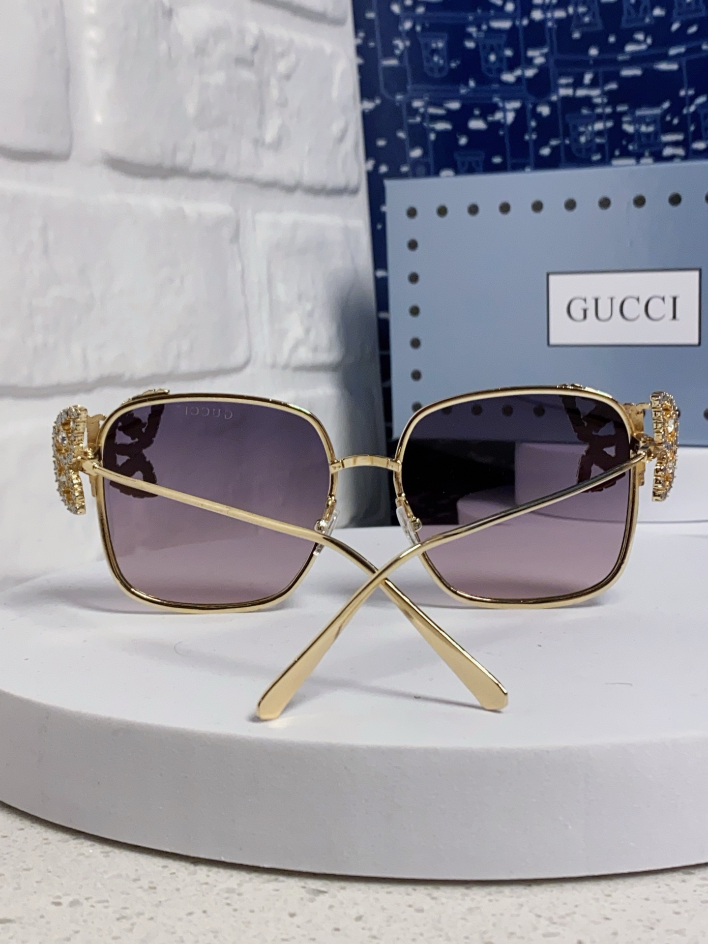  Gucci古奇 2025新款方形钻石时尚太阳眼镜蝴蝶镶钻简约墨镜方框 女士墨镜