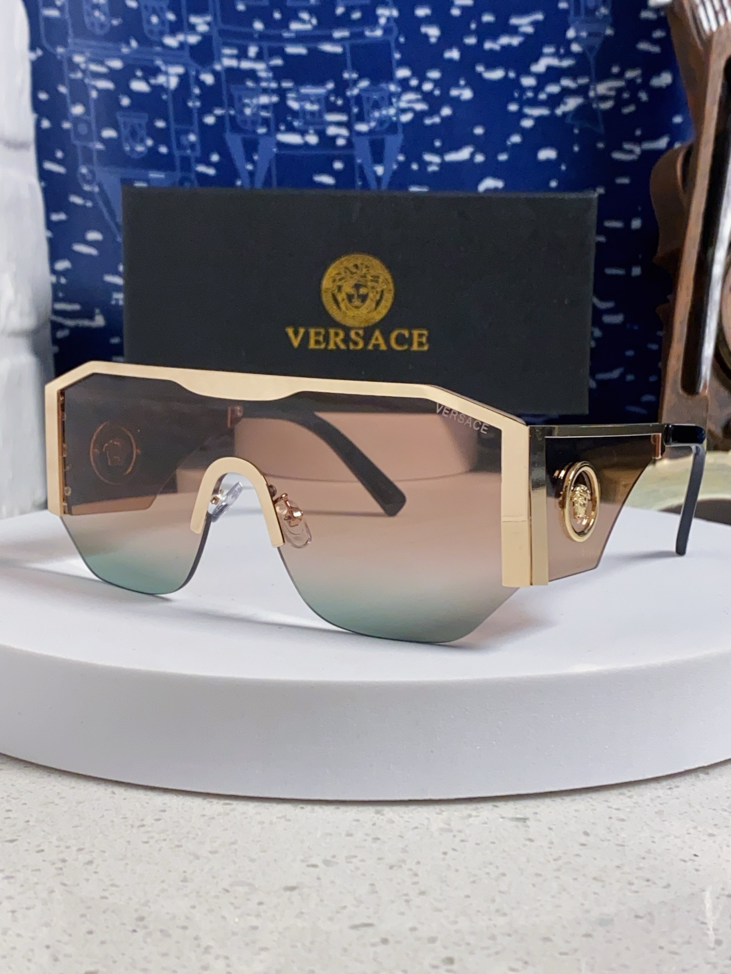  Versace范思哲 20254新款欧美网红风太阳眼镜男金属多边形半框遮阳墨镜女防紫外线 