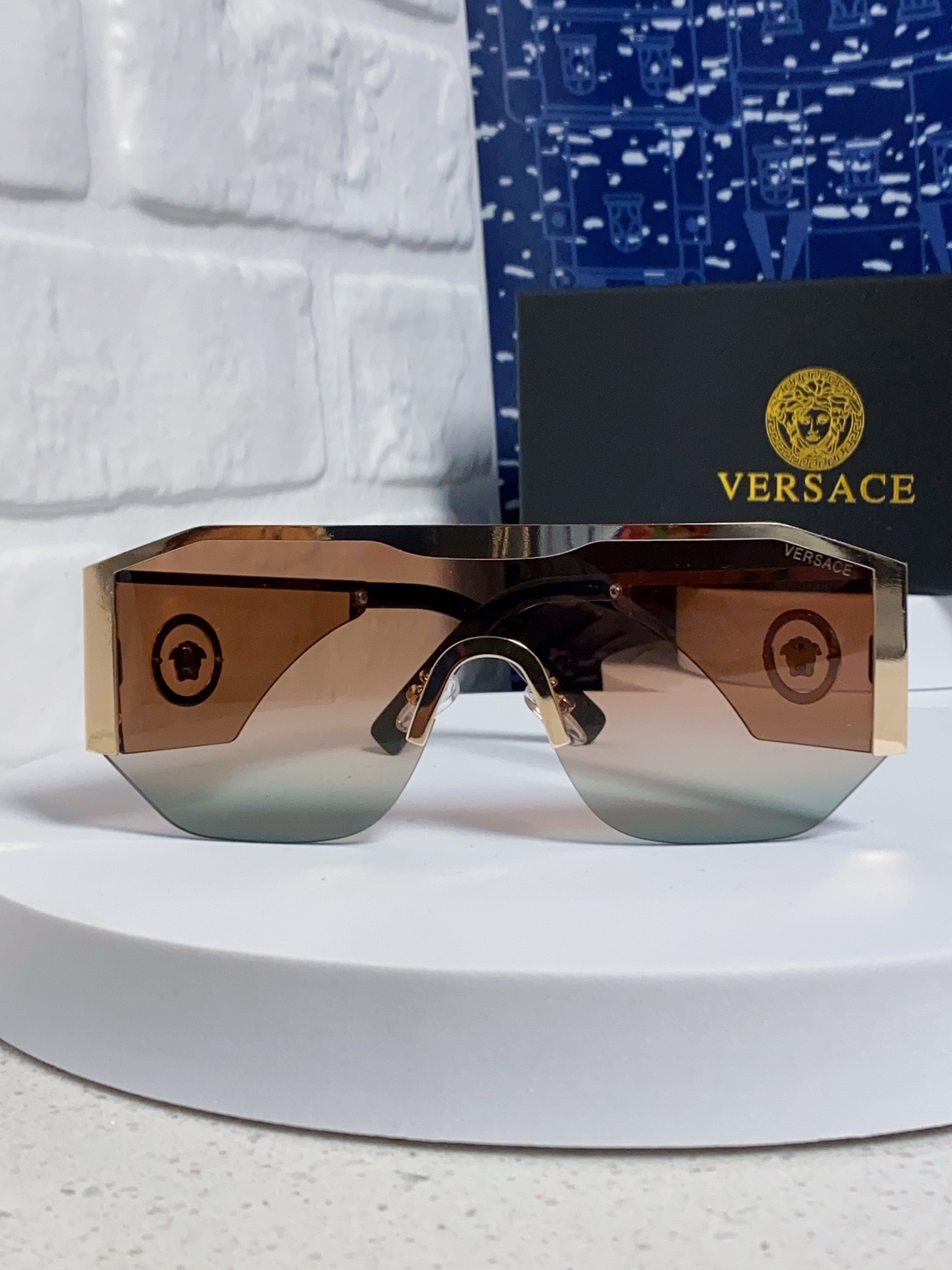  Versace范思哲 20254新款欧美网红风太阳眼镜男金属多边形半框遮阳墨镜女防紫外线 