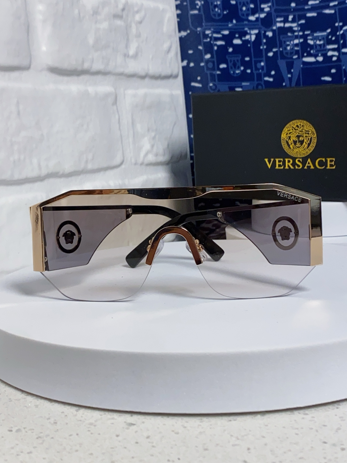 Versace范思哲 20254新款欧美网红风太阳眼镜男金属多边形半框遮阳墨镜女防紫外线 