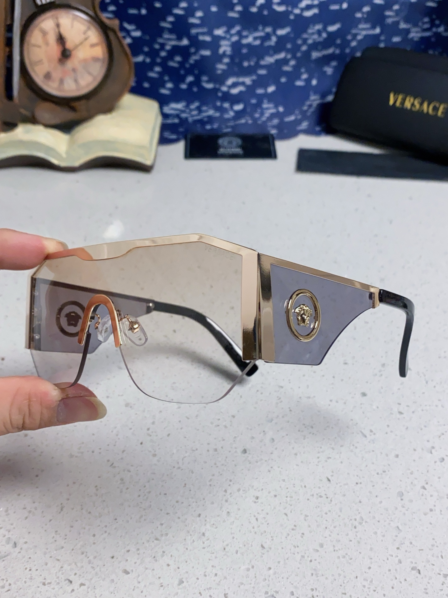  Versace范思哲 20254新款欧美网红风太阳眼镜男金属多边形半框遮阳墨镜女防紫外线 