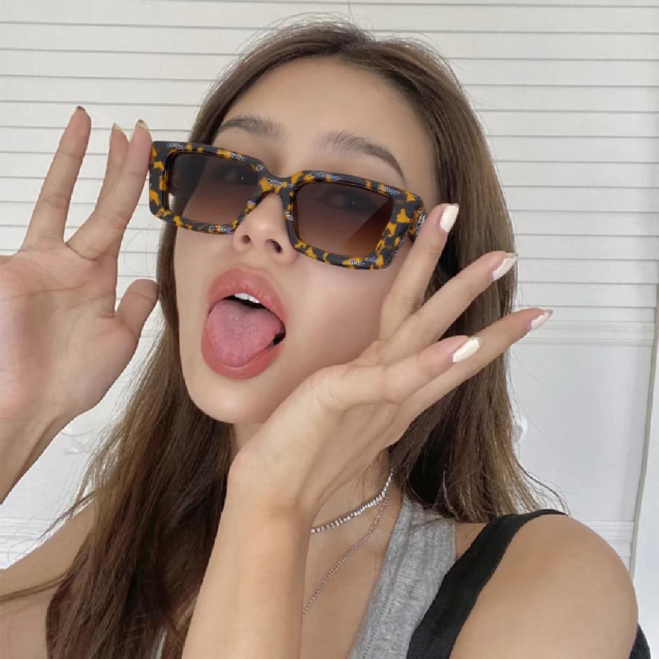  Off-White 雪花方形小框朋克黑色太阳镜网红潮人街拍墨镜男可配近视散光镜腿 