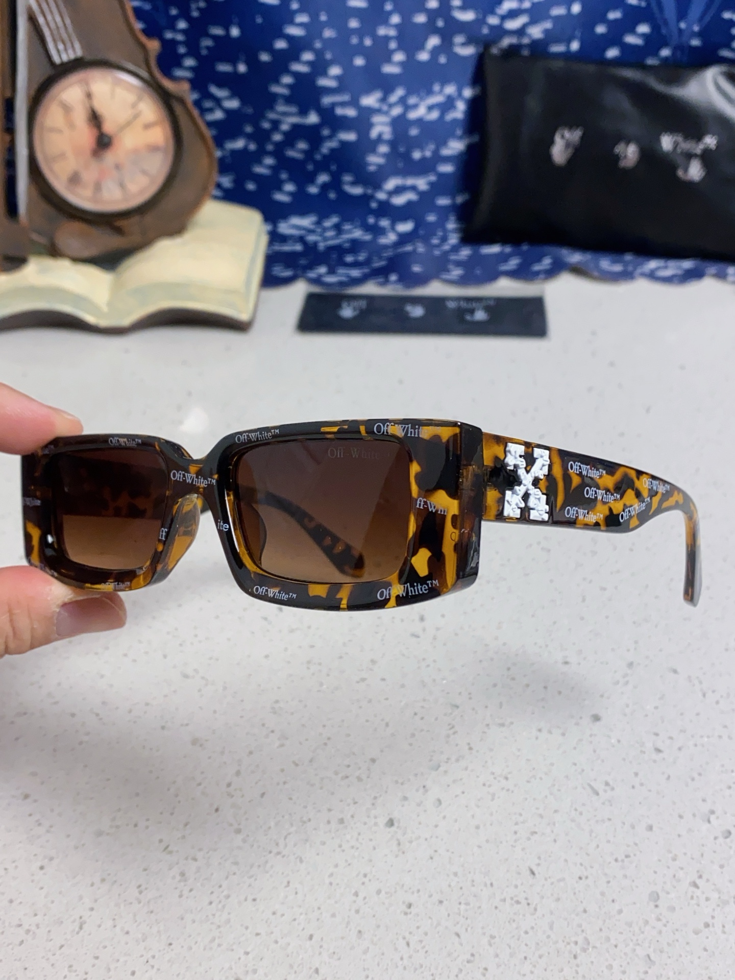  Off-White 雪花方形小框朋克黑色太阳镜网红潮人街拍墨镜男可配近视散光镜腿 